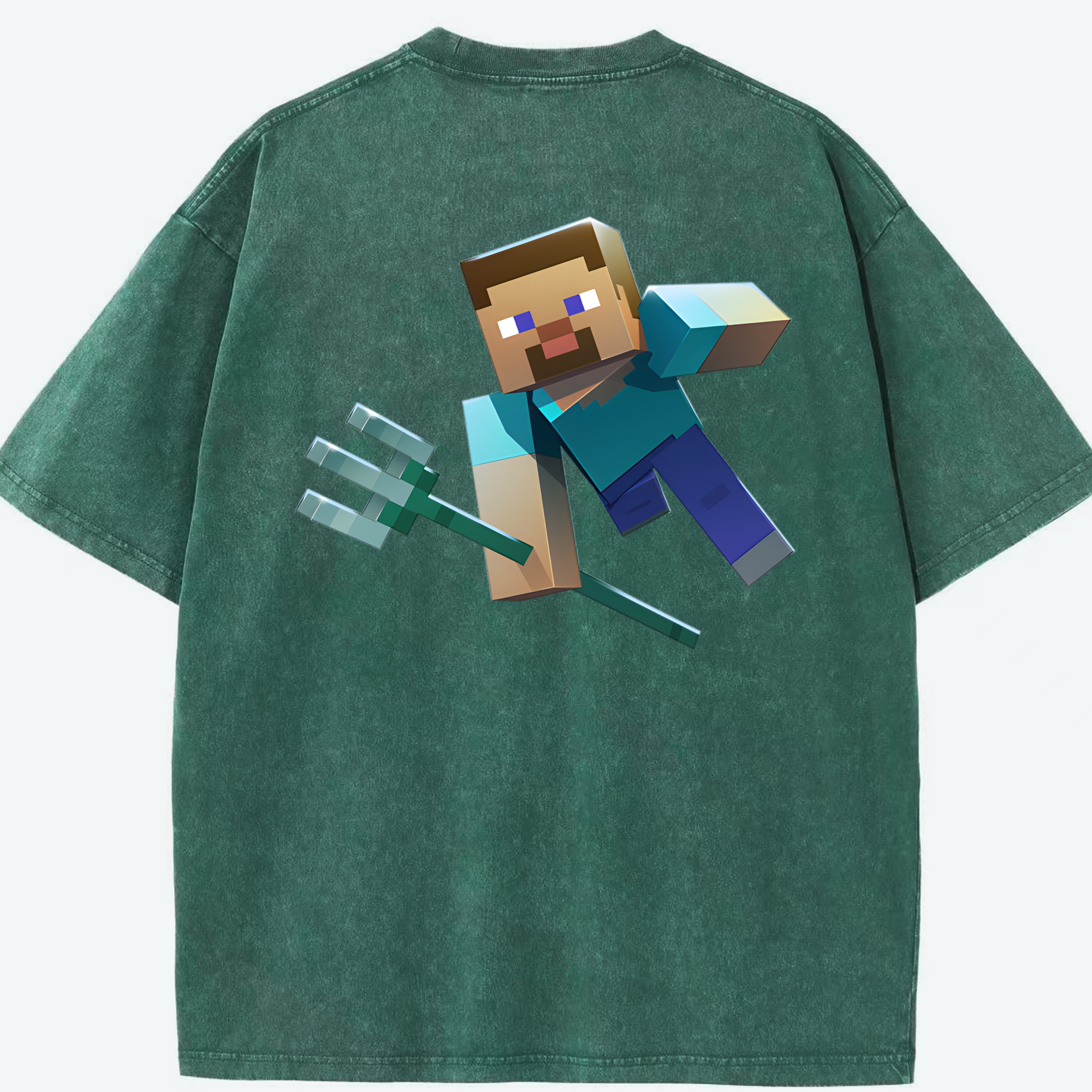 （画像用） マインクラフト ブロックの世界 Minecraft MC Block world 綿100% ヴィンテージ風 半袖Tシャツ（背面プリント）